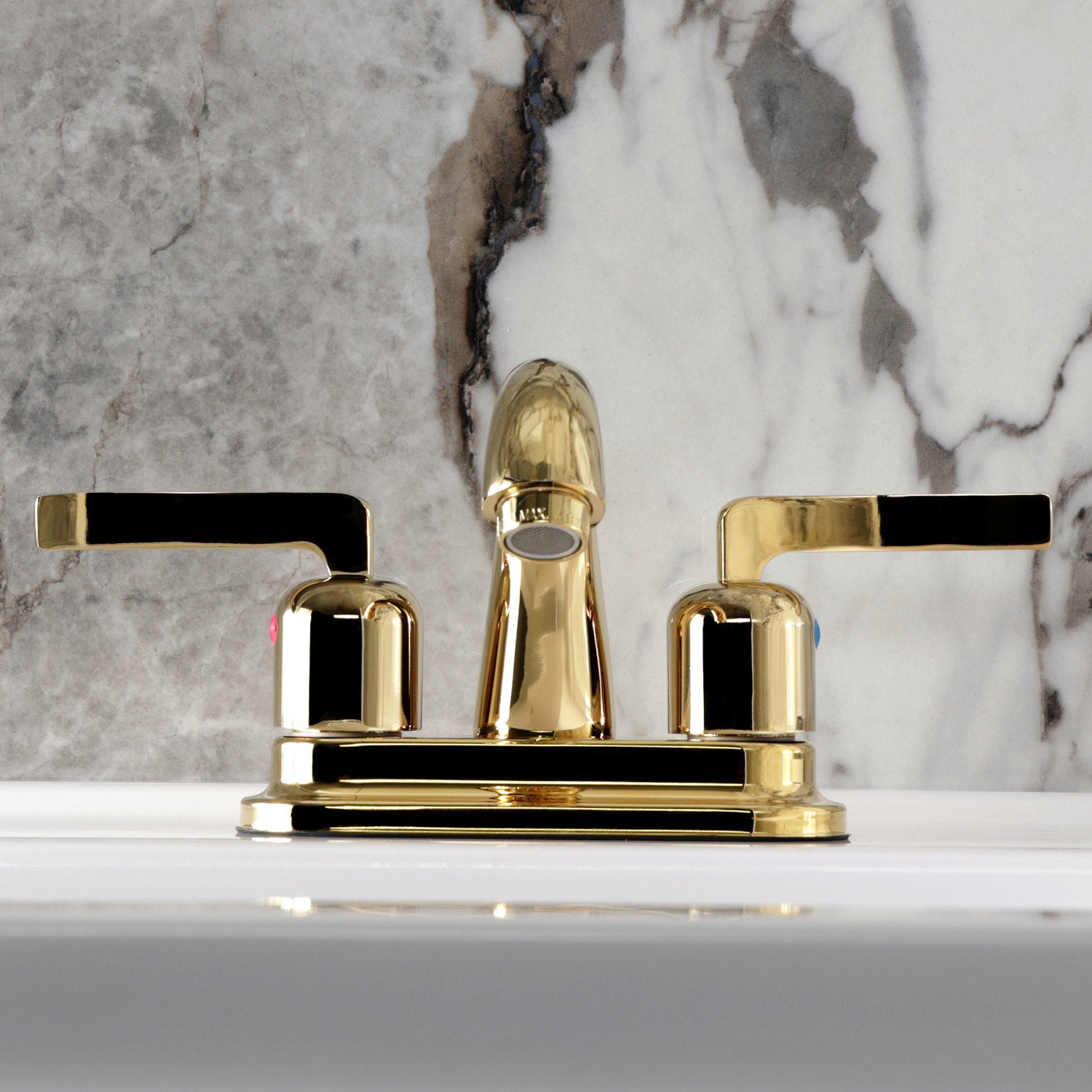 Kingston Tulare KB8612EFL - Centurion Double-Handle 3-Hole Deck Mount 4-Inch Centerset Bathroom Faucet with Pop-Up Drain, Polished Brass — thumbnail 3